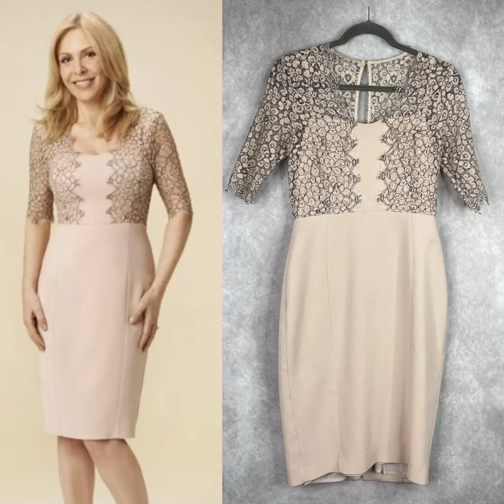 L.K. Bennett Dr Houston Lace Pencil Sheath‎ Dress In Beige Women's Size US 6